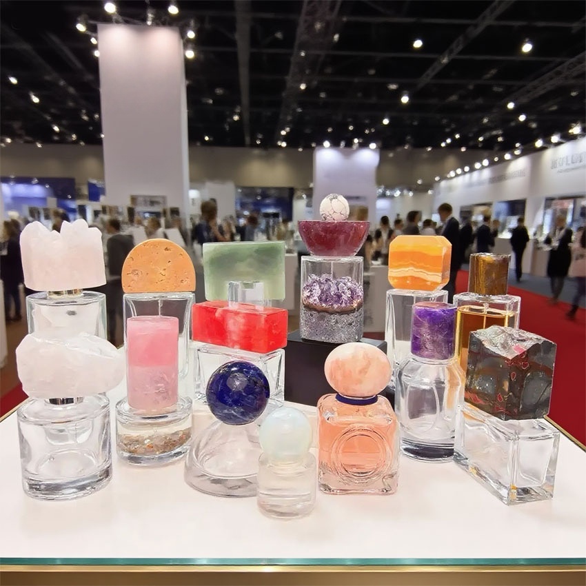 Raw Crystal Stone Cap & Gemstone Aromatherapy Perfume Bottle