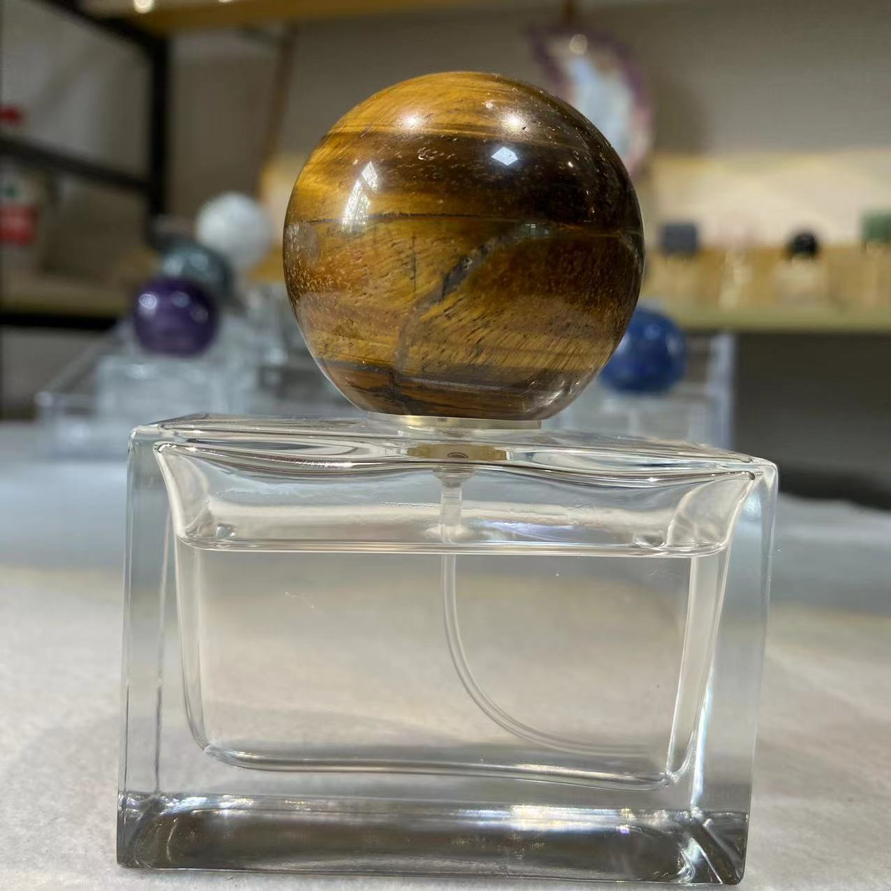 Raw stone pink crystal / amethyst spherical cap for perfume and aromatherapy bottles. - 5