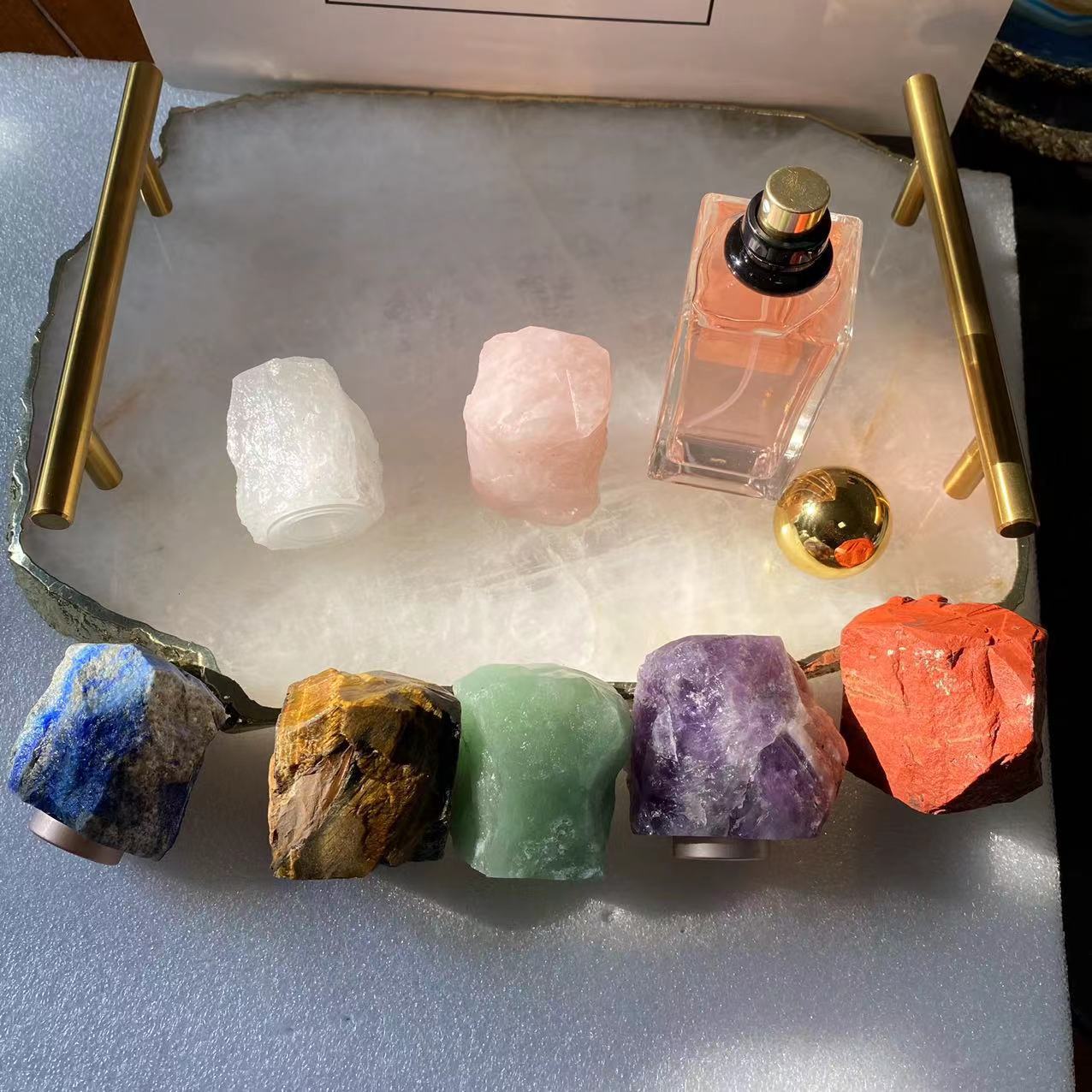 Raw Crystal Stone Cap & Gemstone Aromatherapy Perfume Bottle - 2