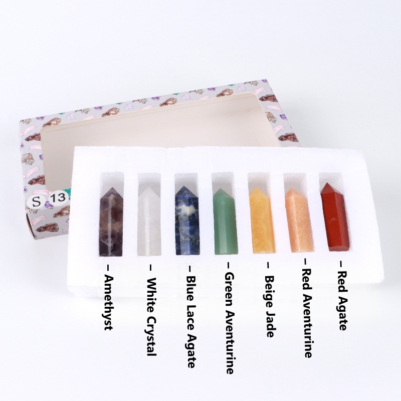 7-piece set of natural stone rose quartz hexagonal columns - 4