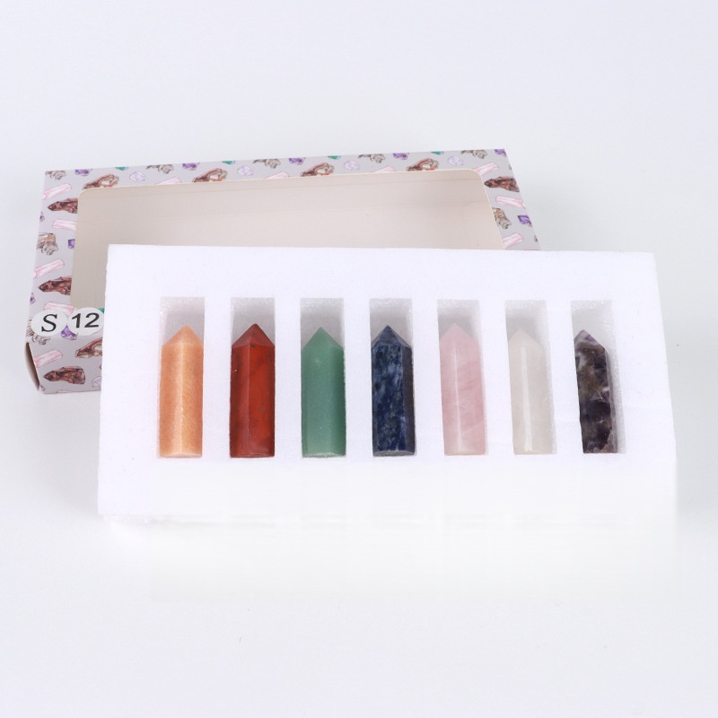 7-piece set of natural stone rose quartz hexagonal columns - 5