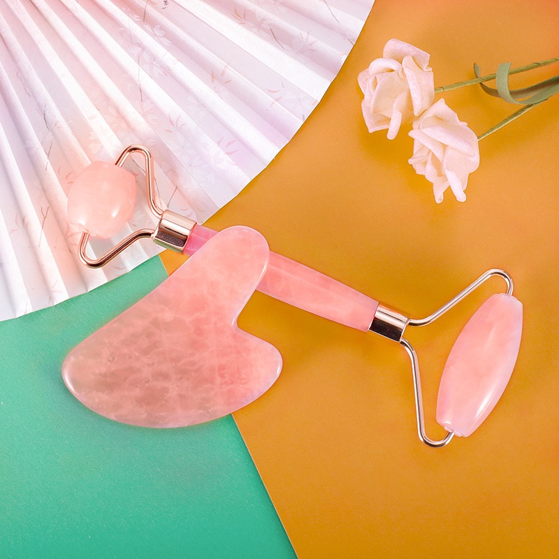 Double-headed handheld crystal and jade massage roller