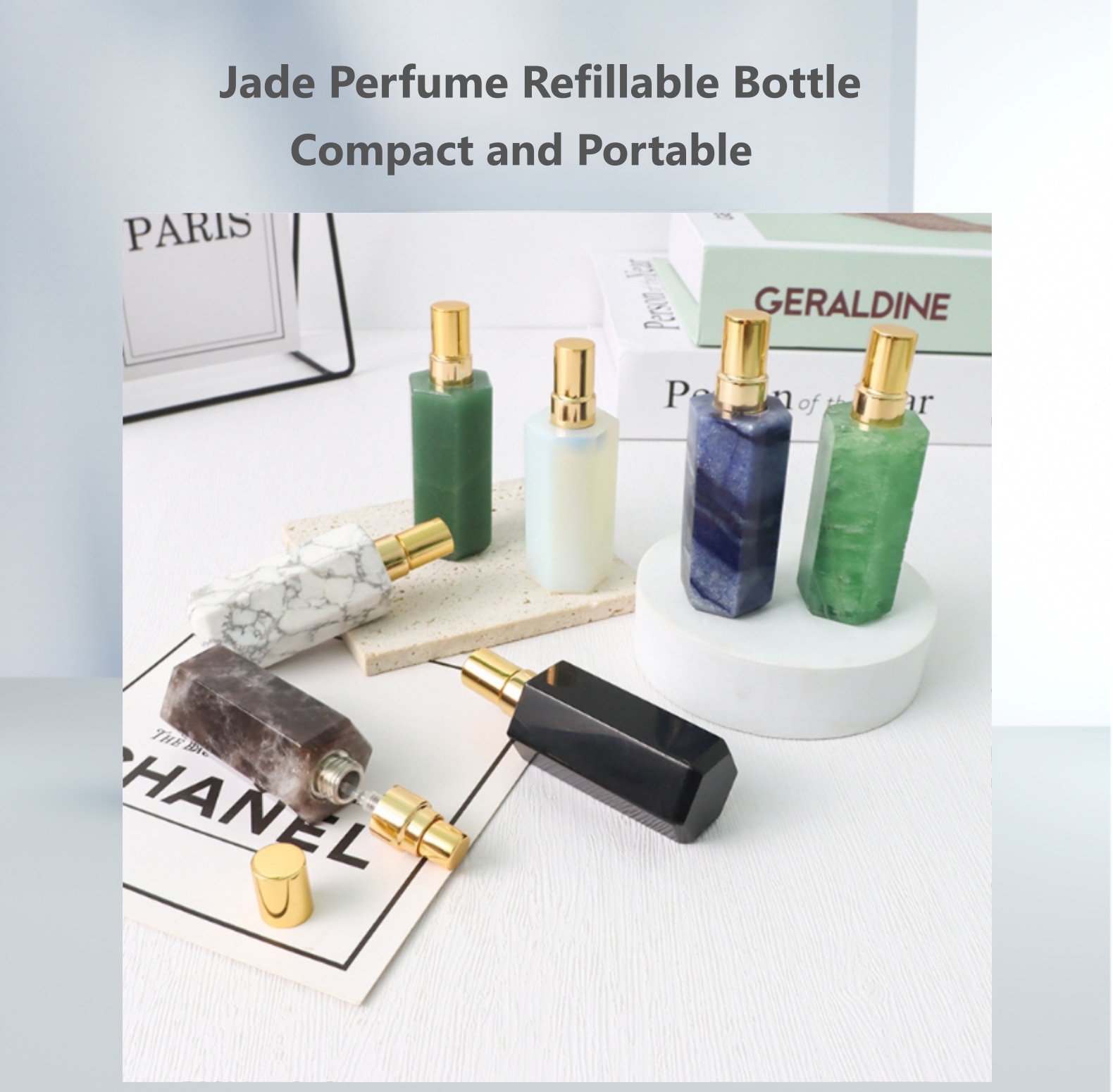 10ml Natural Stone Pink Crystal Jade Agate Refillable Perfume Bottle - 12