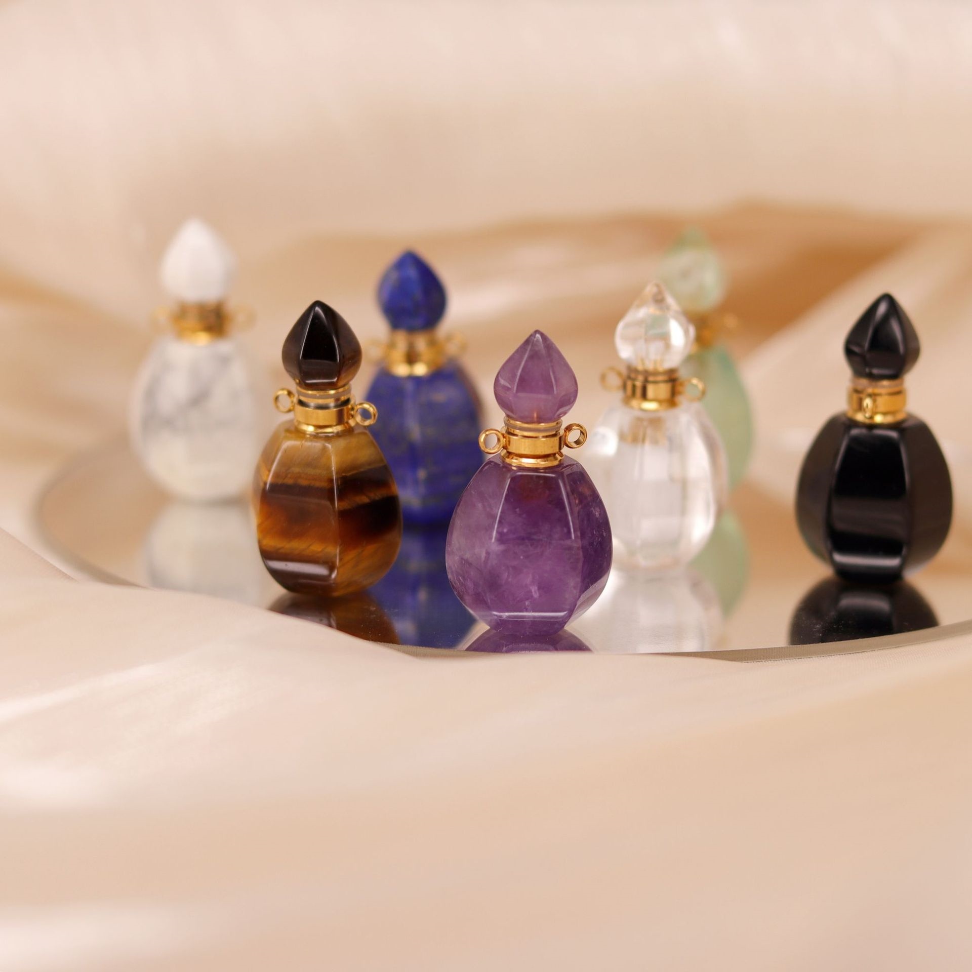 Natural crystal & gemstone flame-shaped necklace