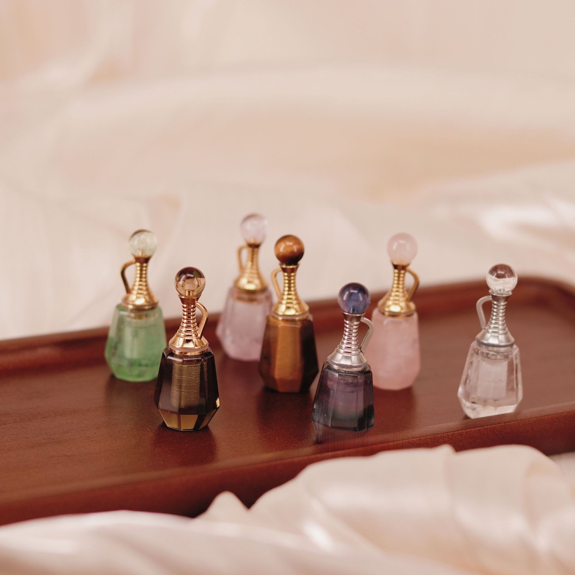 Teapot Crystal & Natural Stone Oil Perfume Pendant
