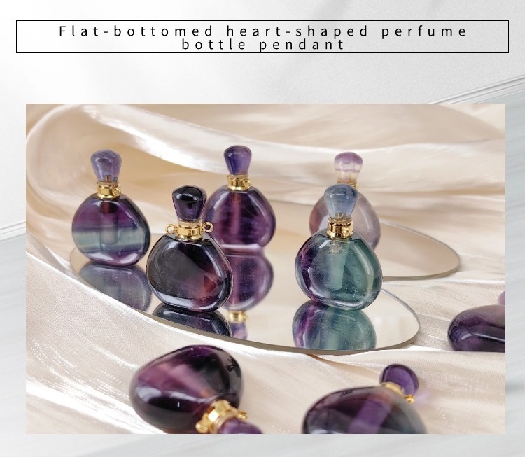 Multi-Color Fluorite Heart Perfume Bottle Pendant Necklace - 5