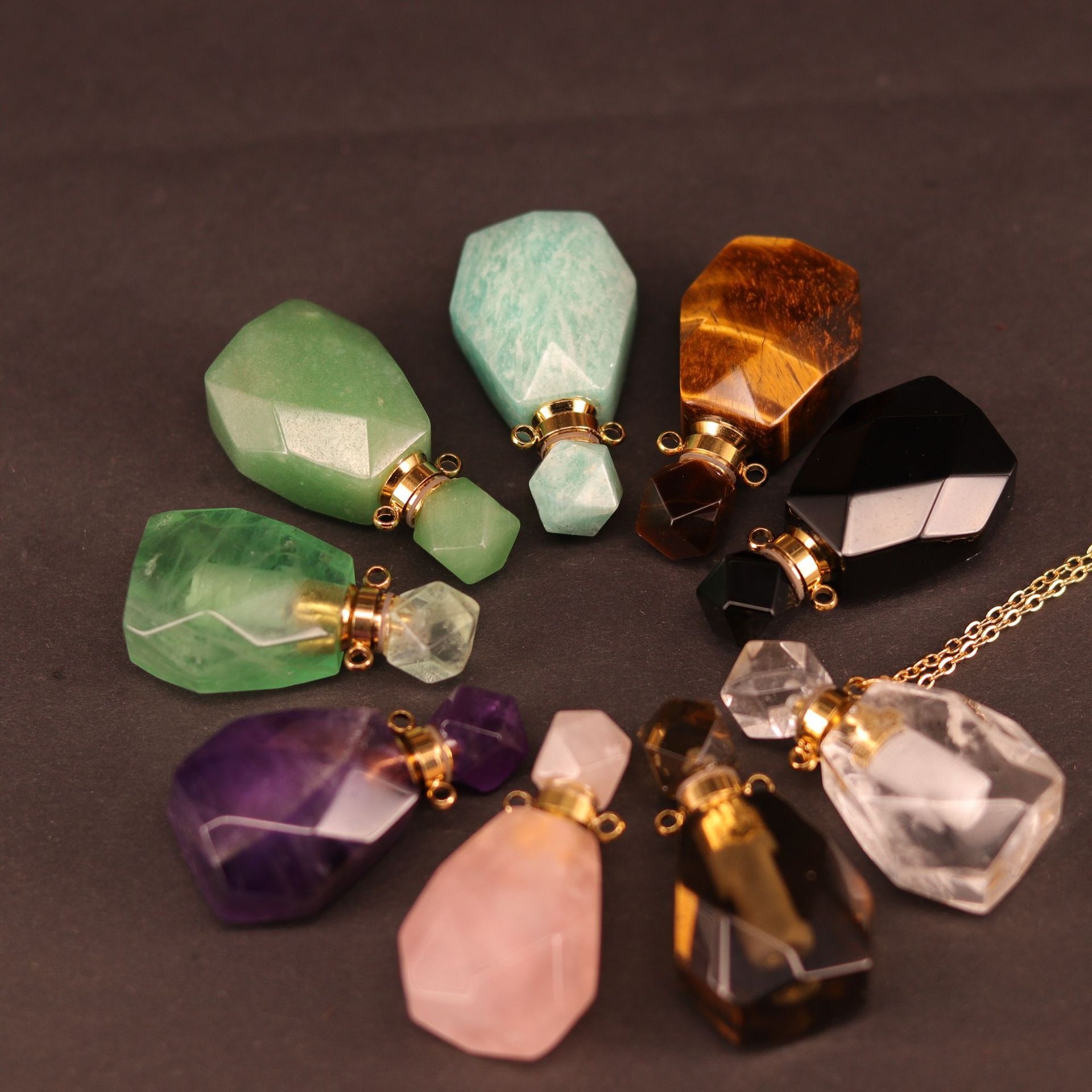 Gemstone  Crystal Rhombus Perfume Bottle Pendant