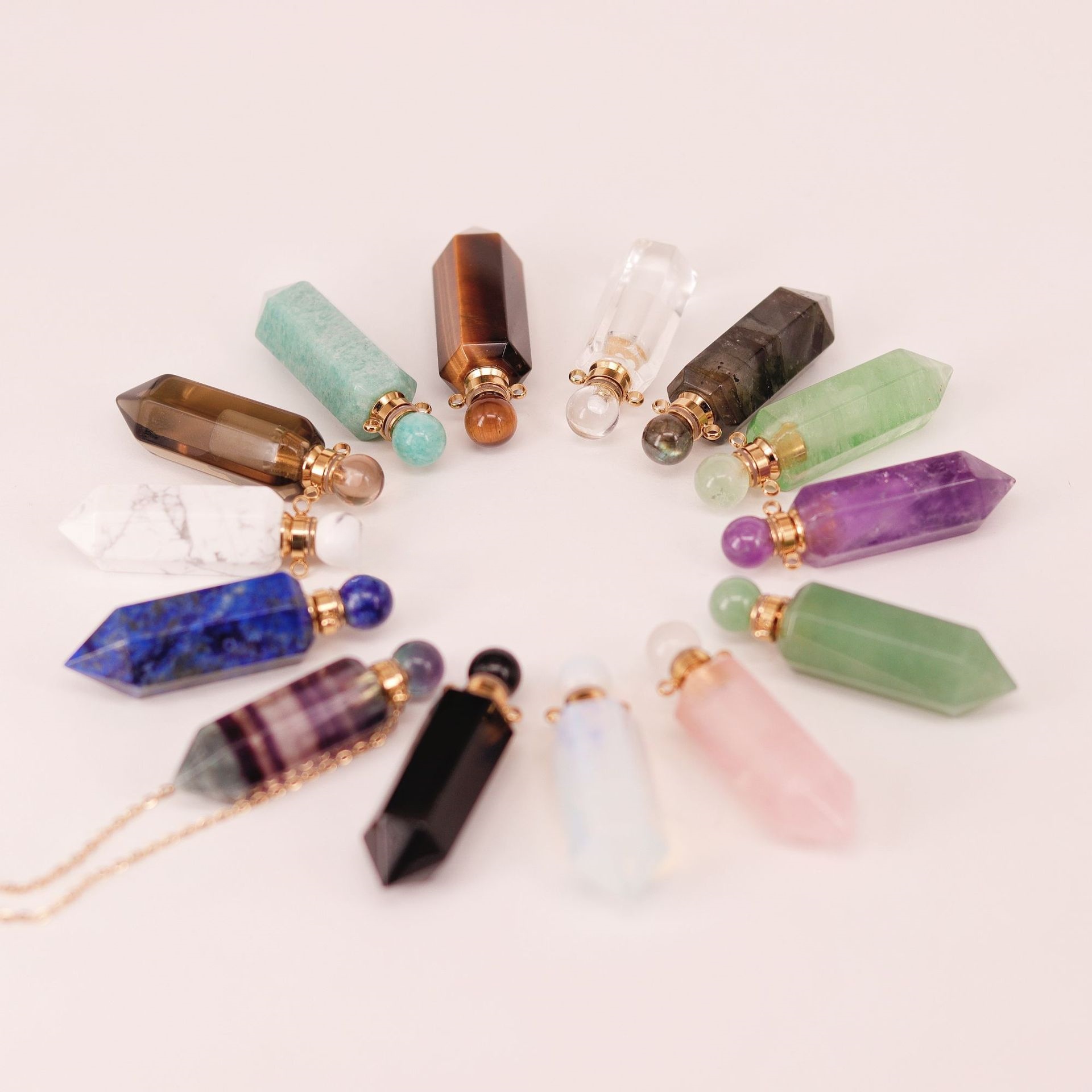 Hexagonal Crystal Roll-On Oil Pendant