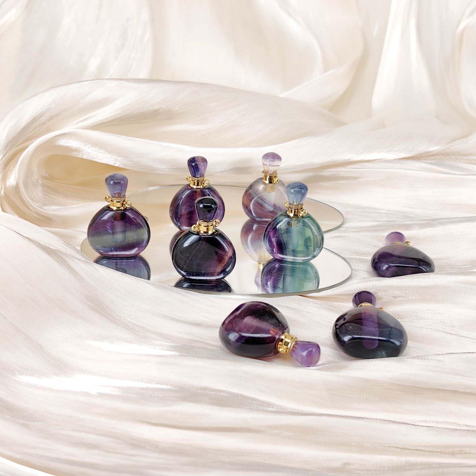 Multi-Color Fluorite Heart Perfume Bottle Pendant Necklace - 4