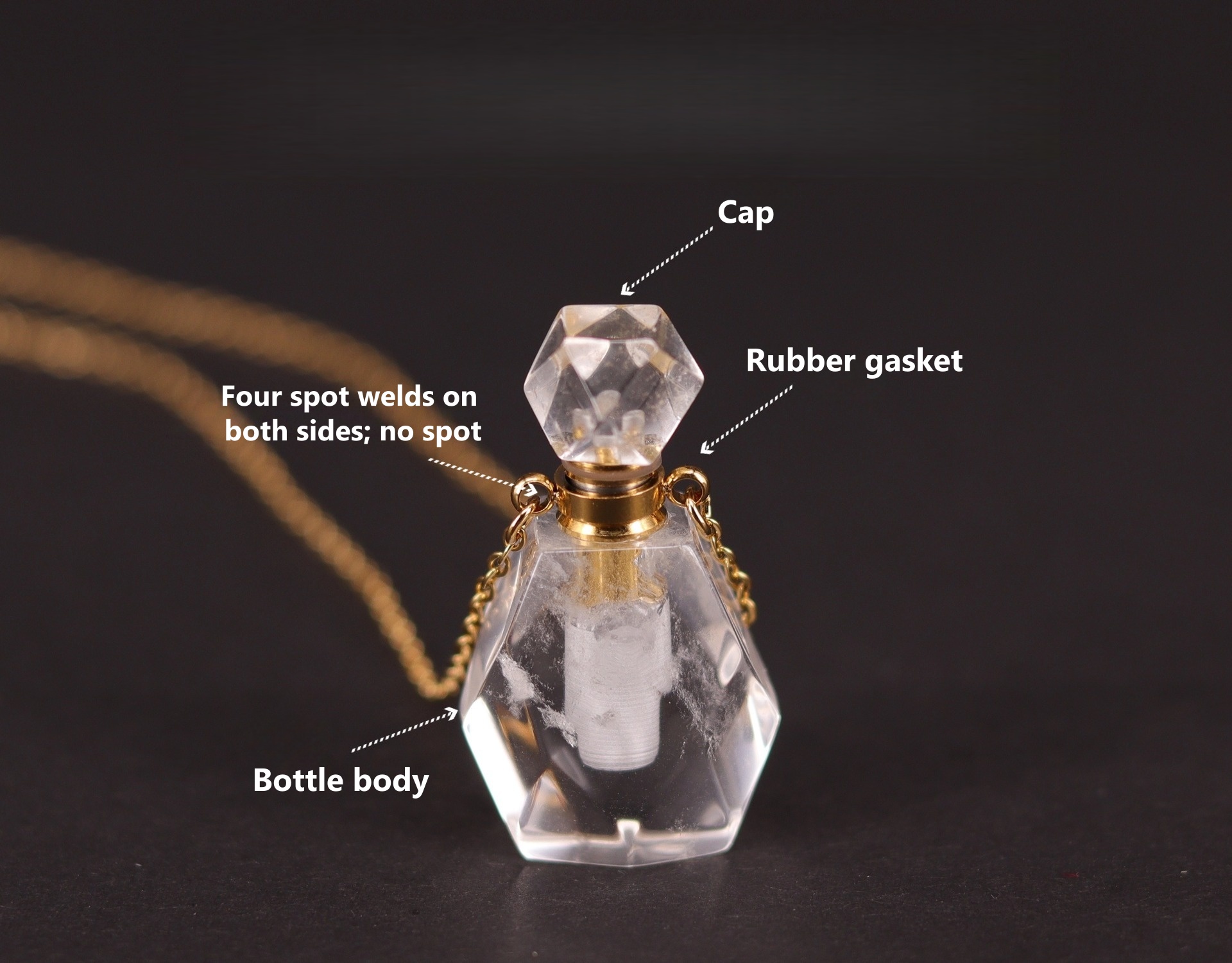 Gemstone  Crystal Rhombus Perfume Bottle Pendant - 3